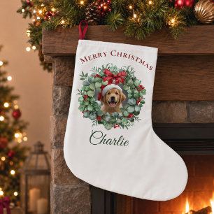 Personalised Pet Christmas with Wreath & Name Large Christmas Stocking