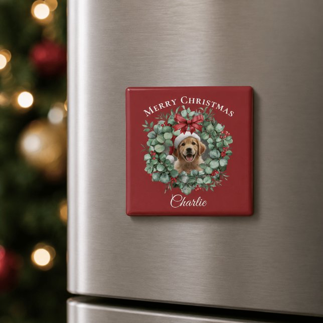 Personalised Pet Christmas with Wreath & Name Magnet (Creator Uploaded)