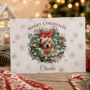 Personalised Pet Christmas with Wreath & Name Postcard