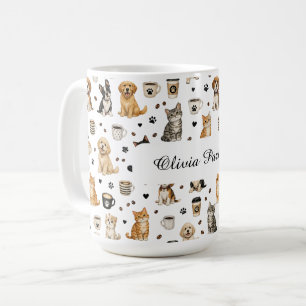 Personalised Pet & Coffee Pattern Custom Name Mug