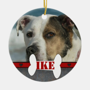 Personalised Pet Dog Bone Photo Frame Christmas Ceramic Tree Decoration