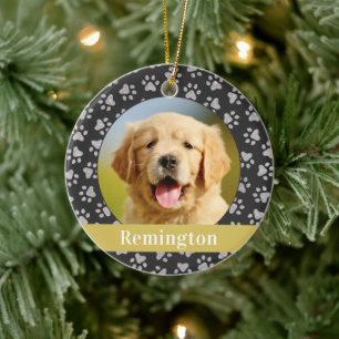Personalised Pet Dog Gold Photo Ceramic Tree Decoration