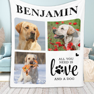 Personalised Pet Dog Lover Custom 3 Photo Collage Fleece Blanket