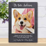 Personalised Pet Dog Photo Veterinarian Thank You Plaque<br><div class="desc">Say 'Thank You' to your wonderful veterinarian with a cute personalised pet photo plaque from the dog! Personalise with the pet's name & favourite photo. This veterinary appreciation gift will be a treasure keepsake. Customise for Vet Assistant, Vet Tech or Veterinary Title. COPYRIGHT © 2020 Judy Burrows, Black Dog Art...</div>