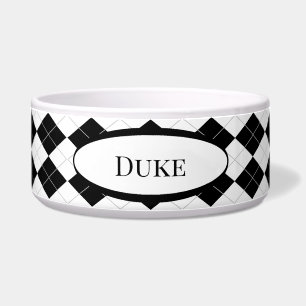 Personalised Pet Food Bowl in Black Argyle HAMbWG