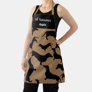 Personalised Pet Groomer Black Gold Dachshund Apron