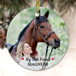 Personalised Pet Horse Lover My Best Friend Photo Ceramic Tree Decoration<br><div class="desc">Celebrate your best friend with a personalised photo memorial or keepsake . Customise with your own photos, and name. This horse ornament is perfect for an equestrian keepsake, and horse christmas ornament is double sided, you can do 2 favourite photos, one on each side. Personalise name on the front, and...</div>