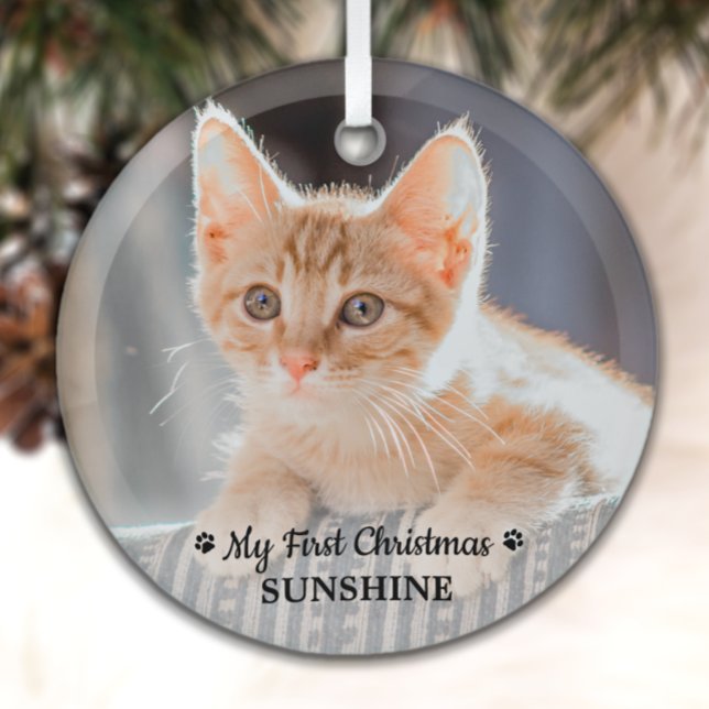 Personalised Pet Kitten Photo Cat First Christmas Glass Tree Decoration (Creator Uploaded)