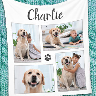 Personalised Pet Lover 4 Photo Collage Dog Fleece Blanket