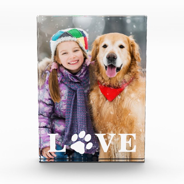 Personalised Pet Lover Love Paw Print Dog Lover Photo Block (Front)