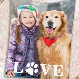 Personalised Pet Lover Love Paw Print Dog Photo Fleece Blanket