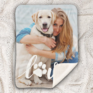 Personalised Pet Lover Love Paw Print Dog Photo Sherpa Blanket