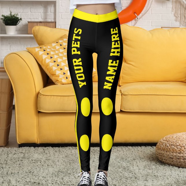 Personalised Pet Mum Stylish Yellow Black Stripes Leggings (Creator Uploaded)