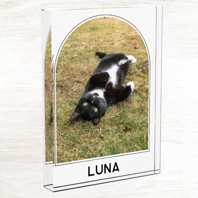 Personalised Pet Name Modern Arch Photo Block (Modern arch photo block with personalized custom name text, ideal for family or pet photos)