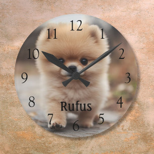 Personalised Pet Name Photo Large Black Numbers Round Clock