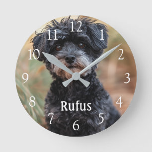 Personalised Pet Name Photo Large White Numbers Round Clock