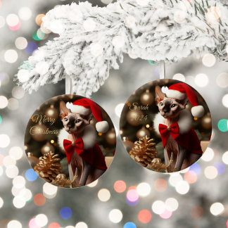 Personalised Pet Name Photo Sphynx Cat Christmas Ceramic Tree Decoration