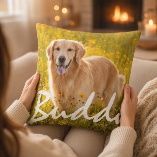 Personalised Pet Name Two Photos Throw Pillow