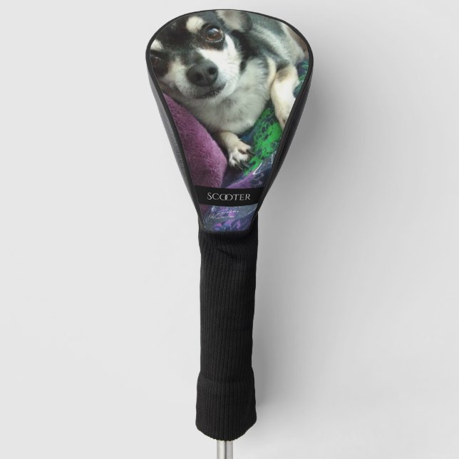 Personalised pet photo and name golf head cover (Front)
