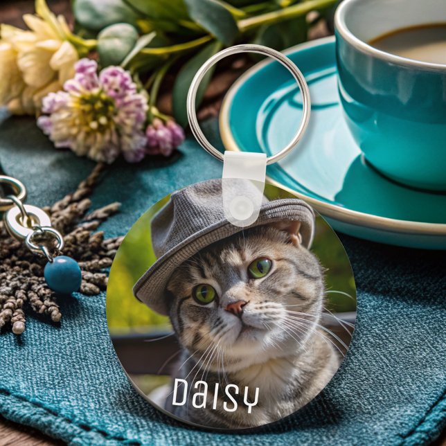 Personalised pet photo cat lover keepsake name  key ring (Creator Uploaded)