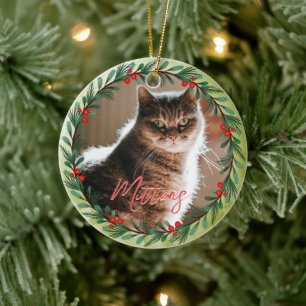 Personalised Pet Photo Christmas Pattern Ceramic Tree Decoration