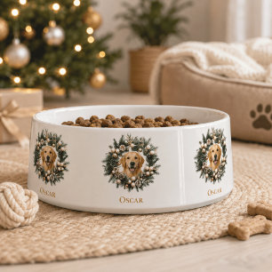 Personalised Pet Photo Christmas Wreath Pet Bowl
