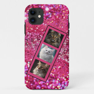 Personalised Pet Photo Collage Girly Pink Glitter Case-Mate iPhone Case