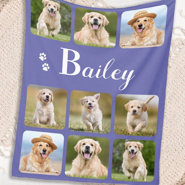 Personalised Pet Photo Collage Monogram Dog Lover Fleece Blanket (Creator Uploaded)