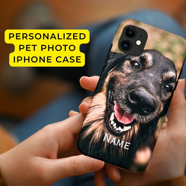 Personalised Pet Photo Dog Cat Name iPhone Case (Creator Uploaded)