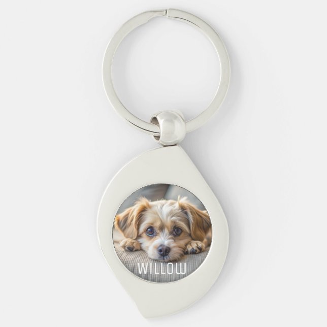 Personalised pet photo dog lover keepsake name  key ring (Front)