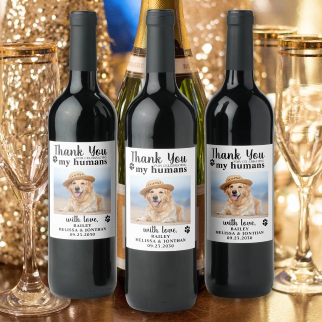 Personalised Pet Photo Dog Wedding Thank You Wine Label (Creator Uploaded)