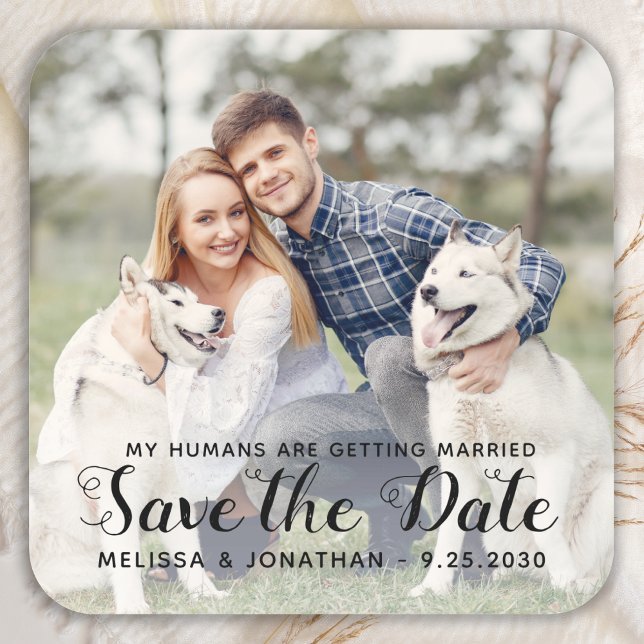 Personalised Pet Photo Engagement Dog Wedding  Square Sticker (Creator Uploaded)