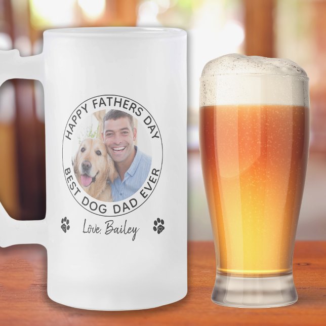 Personalised Pet Photo Happy Father's Day Dog Dad Frosted Glass Beer Mug (Creator Uploaded)