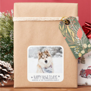 Personalised Pet Photo Happy Holidays From The Dog Square Sticker