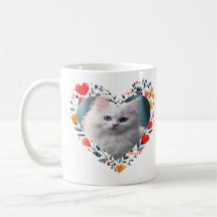 Personalised Pet Photo in Floral Heart Shape Coffee Mug