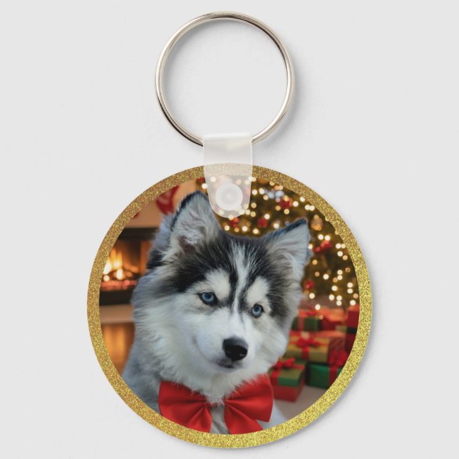 Personalised Pet Photo "Love" Gold Glitter Key Ring (Front)