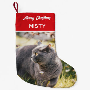 Personalised Pet Photo Monogram Name Red Small Christmas Stocking