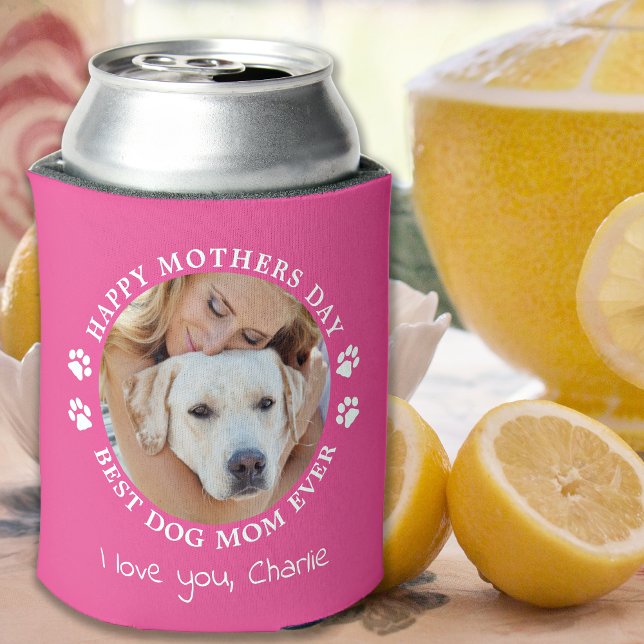Personalised Pet Photo Mothers Day Dog Mum Pink Can Cooler (Creator Uploaded)