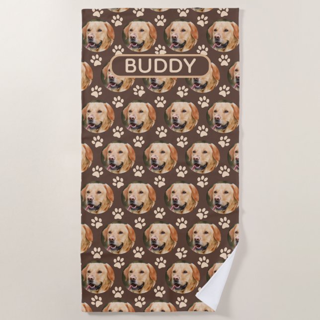 Personalised Pet Photo Pattern Dog Name Beach Towel (Front)
