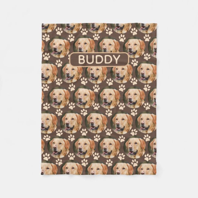 Personalised Pet Photo Pattern Dog Name Fleece Blanket (Front)