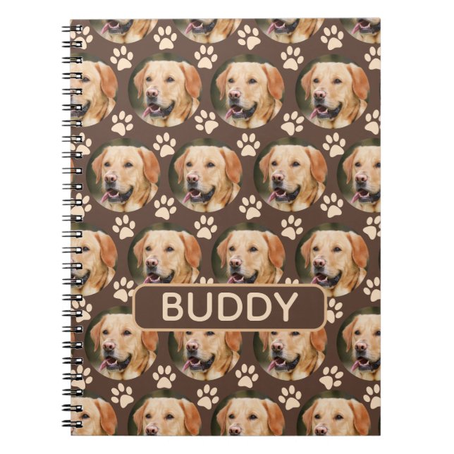 Personalised Pet Photo Pattern Dog Name Notebook (Front)