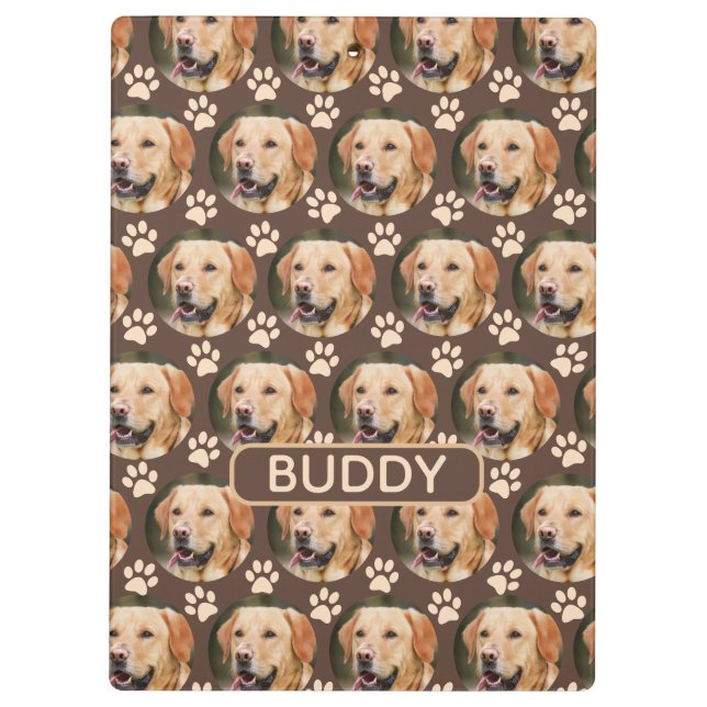 Personalised Pet Photo Pattern Dog Name Spiral Clipboard (Back)