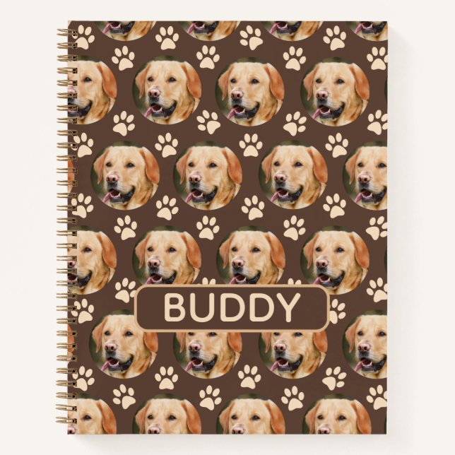 Personalised Pet Photo Pattern Dog Name Spiral Notebook (Front)