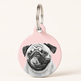 Personalised Pet Photo Portrait Dog Cat B & W Tag