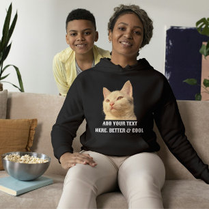 Personalised Pet Photo Text Black White Cat Mum Hoodie