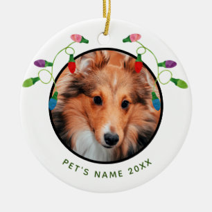 Personalised Pet Photo with Christmas Lights Ceramic Tree Decoration
