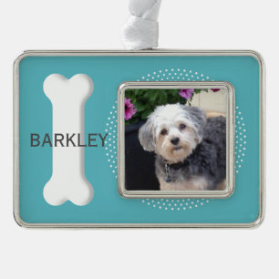 Personalised Pet Photo with Dog Bone Silver Plated Framed Ornament