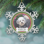 Personalised Pet Photo with Dog Bone Snowflake Pewter Christmas Ornament<br><div class="desc">Add your favourite animal photo!</div>
