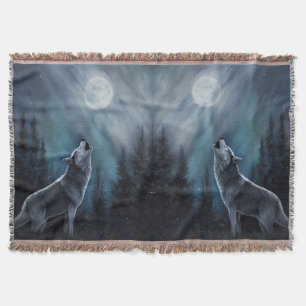 Personalised Pet Photo   Wolf Howling At The Moon Throw Blanket