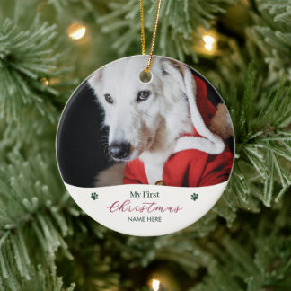 Personalised Pet Puppy Dog First Christmas Photo Ceramic Tree Decoration